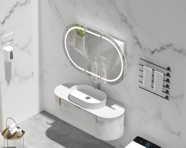 Trade Vanities C-12075CSMWL CARYSIL MYSTIC 1200X750MM MATTE WHITE OVAL LED SHAVING CABINET