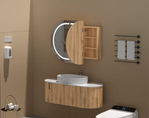 Trade Vanities C-12075CSWAL CARYSIL MYSTIC 1200 X 750MM WALNUT OVAL LED SHAVING CABINET