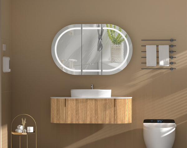 Trade Vanities C-12075CSWAL CARYSIL MYSTIC 1200 X 750MM WALNUT OVAL LED SHAVING CABINET