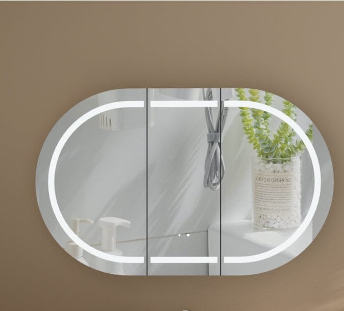 C-12075CSWAL CARYSIL MYSTIC 1200 X 750MM WALNUT OVAL LED SHAVING CABINET