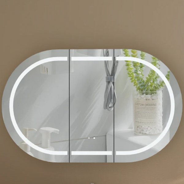 C-12075CSWAL CARYSIL MYSTIC 1200 X 750MM WALNUT OVAL LED SHAVING CABINET