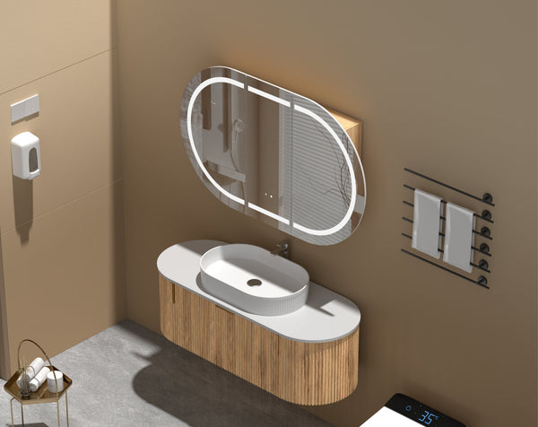 Trade Vanities C-12075CSWAL CARYSIL MYSTIC 1200 X 750MM WALNUT OVAL LED SHAVING CABINET