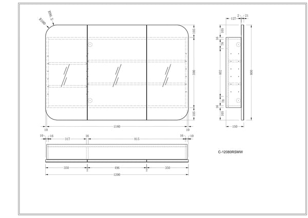 Trade Vanities C-12080RSMW CARYSIL 1200X800MM GRAND MATTE WHITE SHAVING CABINET
