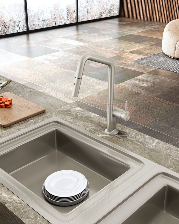 TSI Mixer Taps Navona Carysil Angle Brushed Nickel Pull Out Kitchen Mixer
