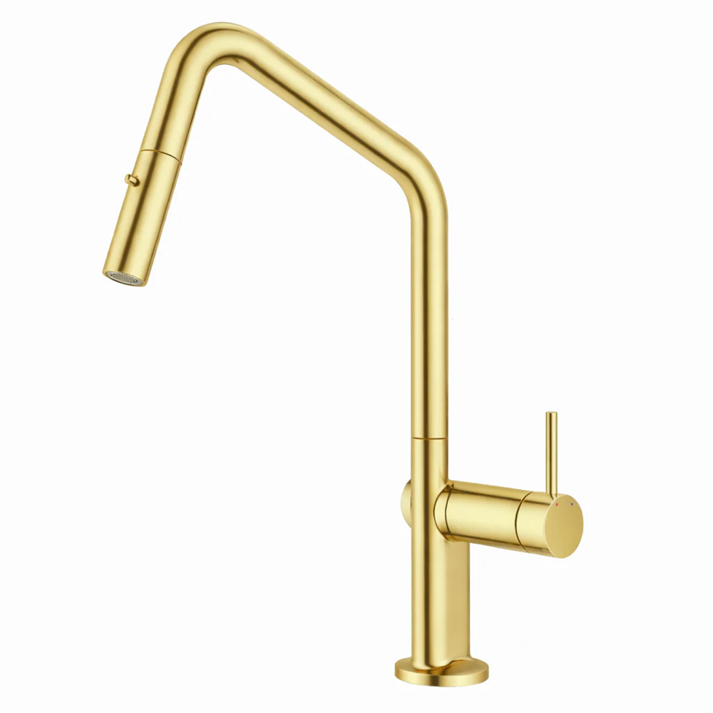 C-2AKMBG Navona Carysil Angle Brushed Yellow Gold Pull Out Kitchen Mixer
