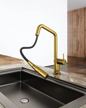 C-2AKMBG Navona Carysil Angle Brushed Yellow Gold Pull Out Kitchen Mixer