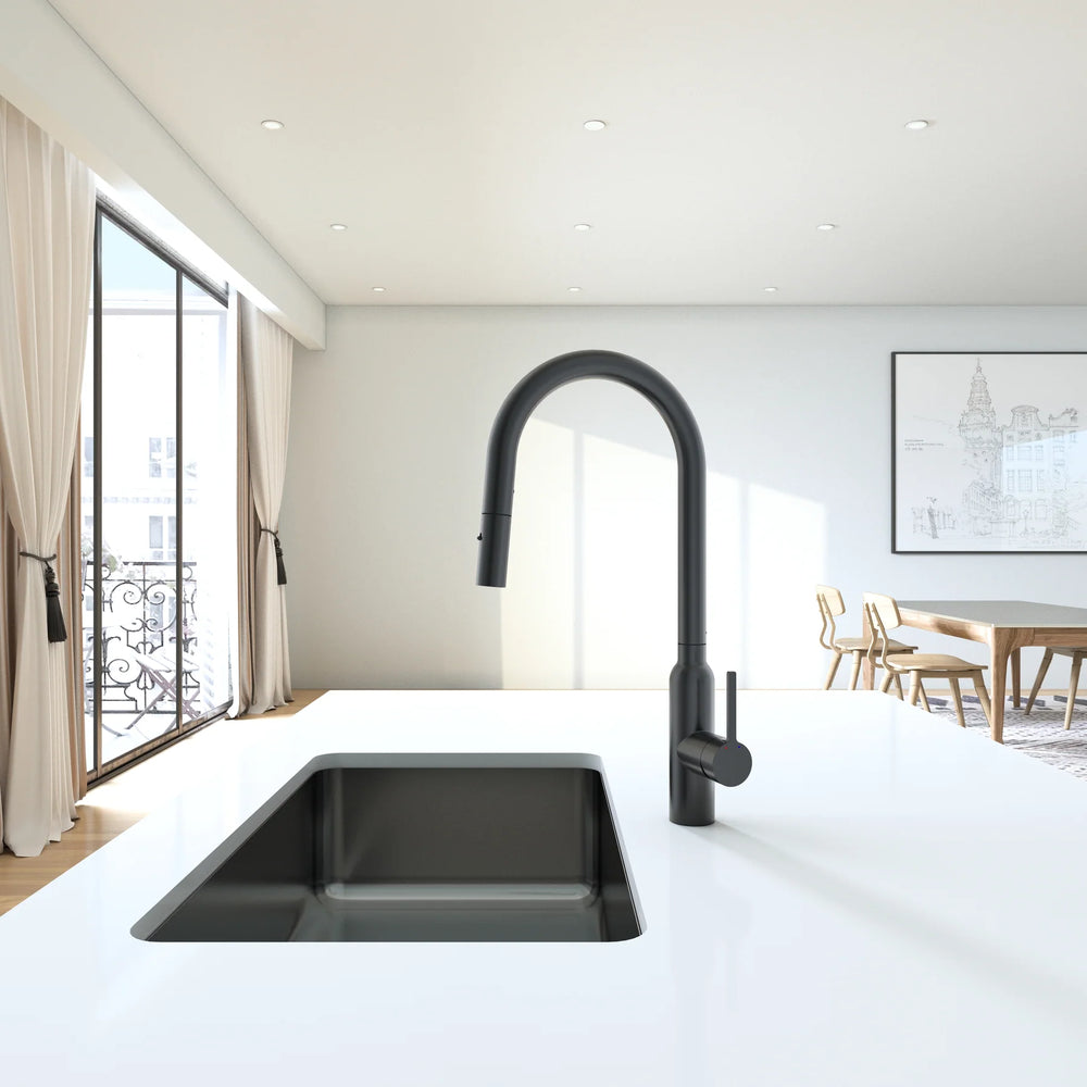 C-3RKMGB Navona Carysil Round Granite Black Pull Out Kitchen Mixer