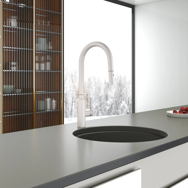 C-3RKMGW Navona Carysil Round Granite White Pull Out Kitchen Mixer