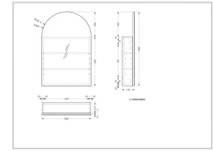 Trade Vanities C-6090ASMW CARYSIL IMPERIAL 600X900MM MATTE WHITE ARCH SHAVING CABINET