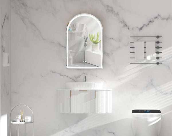 Trade Vanities C-6090ASMWL CARYSIL IMPERIAL 600X900MM MATTE WHITE ARCH LED SHAVING CABINET