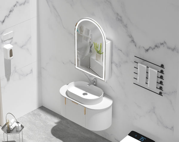 Trade Vanities C-6090ASMWL CARYSIL IMPERIAL 600X900MM MATTE WHITE ARCH LED SHAVING CABINET