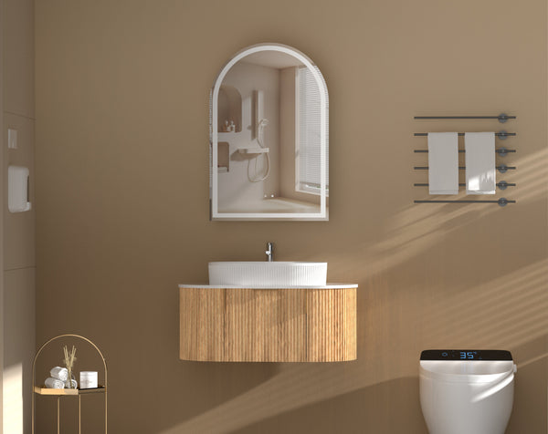 Trade Vanities C-6090ASWAL CARYSIL IMPERIAL 600X900MM WALNUT ARCH LED SHAVING CABINET