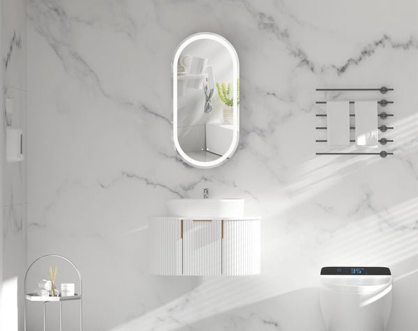 Trade Vanities C-4590OSMWL CARYSIL NOBLE 450X900MM MATTE WHITE OVAL LED SHAVING CABINET