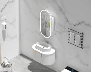 Trade Vanities C-4590OSMWL CARYSIL NOBLE 450X900MM MATTE WHITE OVAL LED SHAVING CABINET