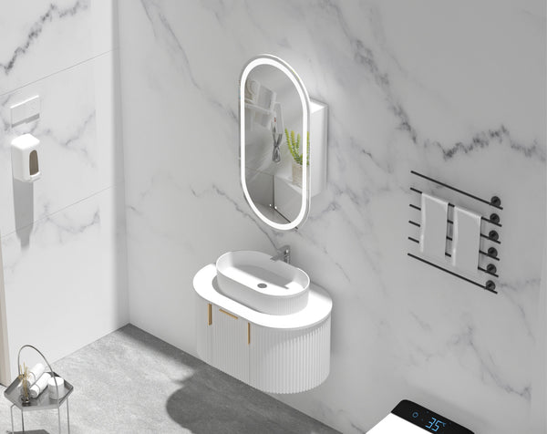 Trade Vanities C-4590OSMWL CARYSIL NOBLE 450X900MM MATTE WHITE OVAL LED SHAVING CABINET