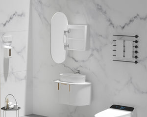 Trade Vanities C-4590OSMWL CARYSIL NOBLE 450X900MM MATTE WHITE OVAL LED SHAVING CABINET