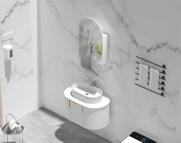 Trade Vanities C-4590OSMW CARYSIL NOBLE 450X900MM MATTE WHITE OVAL SHAVING CABINET
