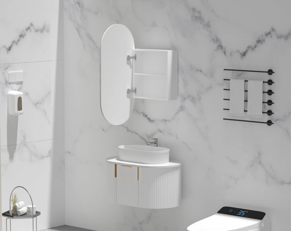 Trade Vanities C-4590OSMW CARYSIL NOBLE 450X900MM MATTE WHITE OVAL SHAVING CABINET