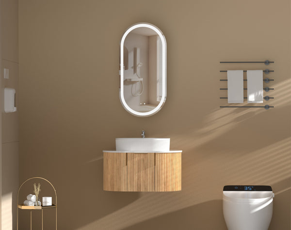 Trade Vanities C-4590OSWAL CARYSIL NOBLE 450X900MM WALNUT OVAL LED SHAVING CABINET
