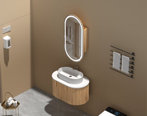 Trade Vanities C-4590OSWAL CARYSIL NOBLE 450X900MM WALNUT OVAL LED SHAVING CABINET