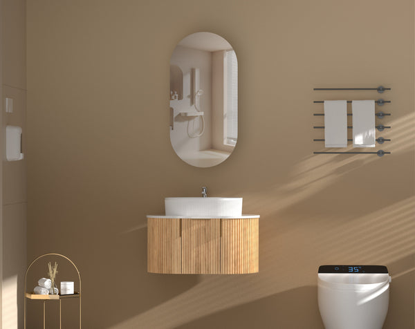 Trade Vanities C-4590OSWA CARYSIL NOBLE 450X900MM WALNUT OVAL SHAVING CABINET