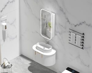 Trade Vanities C-4590RSMWL CARYSIL EARLS 450X900MM MATTE WHITE SQUIRCLE LED SHAVING CABINET