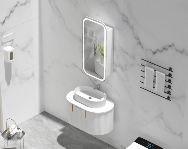 Trade Vanities C-4590RSMWL CARYSIL EARLS 450X900MM MATTE WHITE SQUIRCLE LED SHAVING CABINET