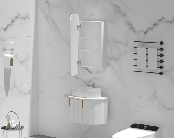 Trade Vanities C-4590RSMW CARYSIL EARLS 450X900MM MATTE WHITE SQUIRCLE SHAVING CABINET