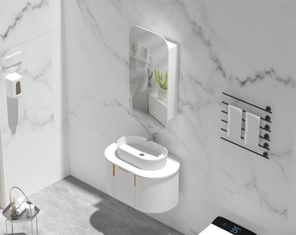 Trade Vanities C-4590RSMW CARYSIL EARLS 450X900MM MATTE WHITE SQUIRCLE SHAVING CABINET