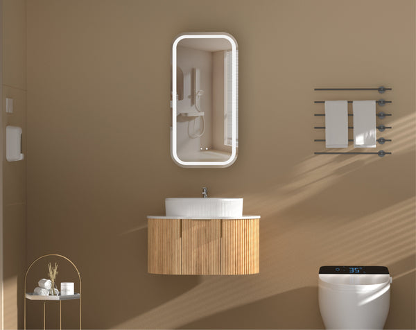 Trade Vanities C-4590RSWAL CARYSIL EARLS 450X900MM WALNUT SQUIRCLE LED SHAVING CABINET