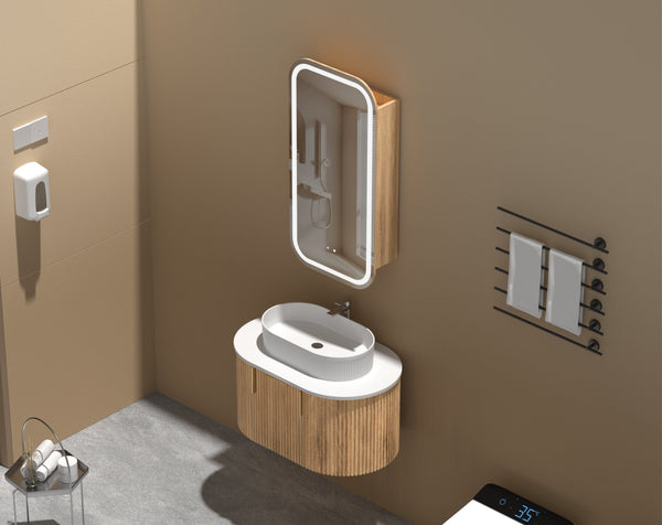 Trade Vanities C-4590RSWAL CARYSIL EARLS 450X900MM WALNUT SQUIRCLE LED SHAVING CABINET