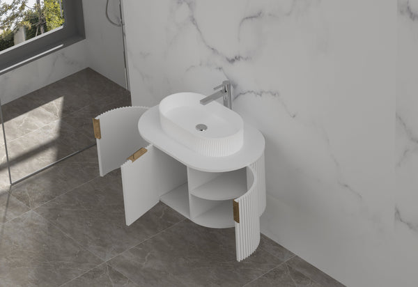 Trade Vanities CARYSIL 750mm Fluted Wall Hung Vanity 750 x 469 x 412mm