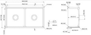 TSI Sinks C-8345DB CARYSIL FINE FIRECLAY DOUBLE BOWL 838 X 457 X 232MM