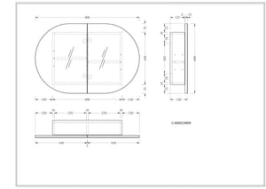 Trade Vanities C-9060CSMW CARYSIL MYSTIC 900X600MM MATTE WHITE OVAL SHAVING CABINET