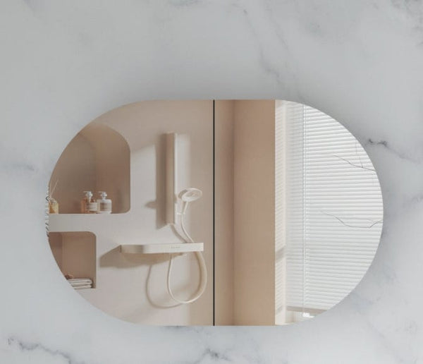 Trade Vanities C-9060CSMW CARYSIL MYSTIC 900X600MM MATTE WHITE OVAL SHAVING CABINET