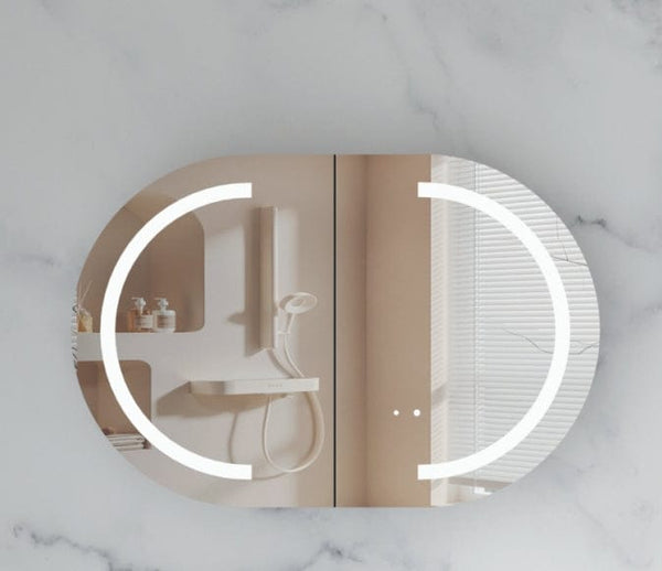 Trade Vanities C-9060CSMWL CARYSIL MYSTIC 900X600MM MATTE WHITE OVAL LED SHAVING CABINET