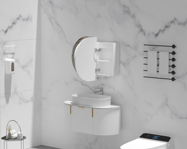 Trade Vanities C-9060CSMWL CARYSIL MYSTIC 900X600MM MATTE WHITE OVAL LED SHAVING CABINET