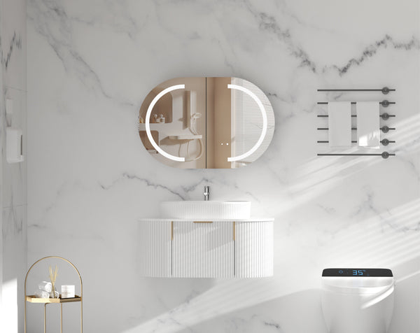 Trade Vanities C-9060CSMWL CARYSIL MYSTIC 900X600MM MATTE WHITE OVAL LED SHAVING CABINET