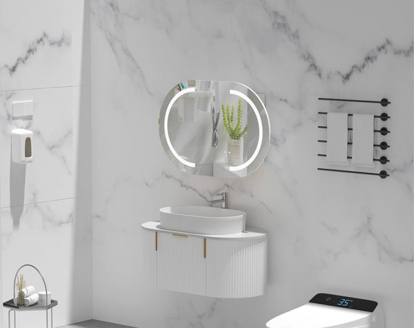 Trade Vanities C-9060CSMWL CARYSIL MYSTIC 900X600MM MATTE WHITE OVAL LED SHAVING CABINET