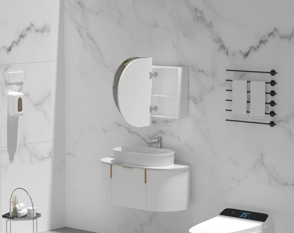Trade Vanities C-9060CSMW CARYSIL MYSTIC 900X600MM MATTE WHITE OVAL SHAVING CABINET