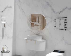 Trade Vanities C-9060CSMW CARYSIL MYSTIC 900X600MM MATTE WHITE OVAL SHAVING CABINET