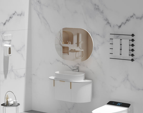 Trade Vanities C-9060CSMW CARYSIL MYSTIC 900X600MM MATTE WHITE OVAL SHAVING CABINET