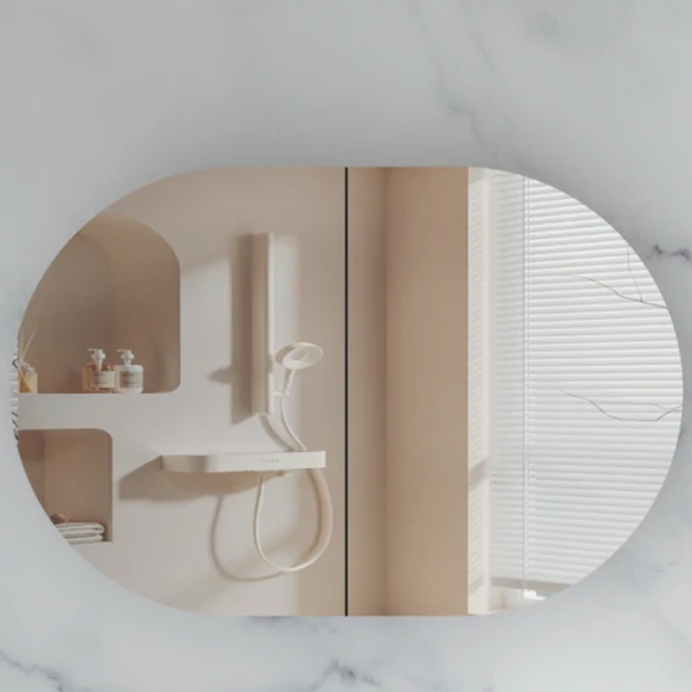 C-9060CSMW CARYSIL MYSTIC 900X600MM MATTE WHITE OVAL SHAVING CABINET