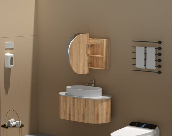 Trade Vanities C-9060CSWAL CARYSIL MYSTIC 900X600MM WALNUT OVAL LED SHAVING CABINET