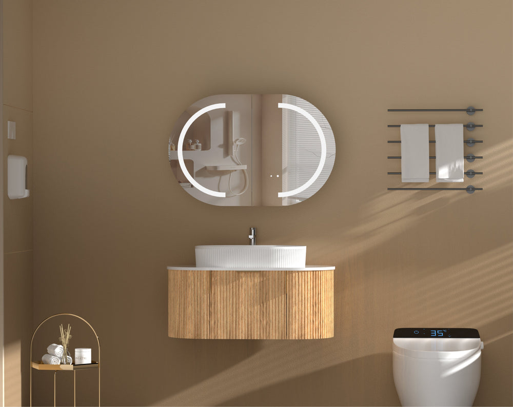 C-9060CSWAL CARYSIL MYSTIC 900X600MM WALNUT OVAL LED SHAVING CABINET
