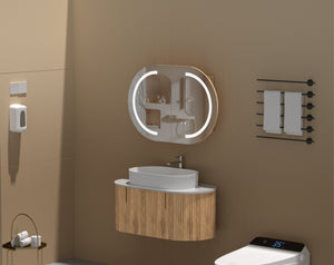 Trade Vanities C-9060CSWAL CARYSIL MYSTIC 900X600MM WALNUT OVAL LED SHAVING CABINET