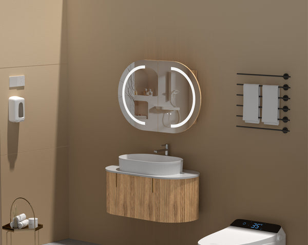 Trade Vanities C-9060CSWAL CARYSIL MYSTIC 900X600MM WALNUT OVAL LED SHAVING CABINET