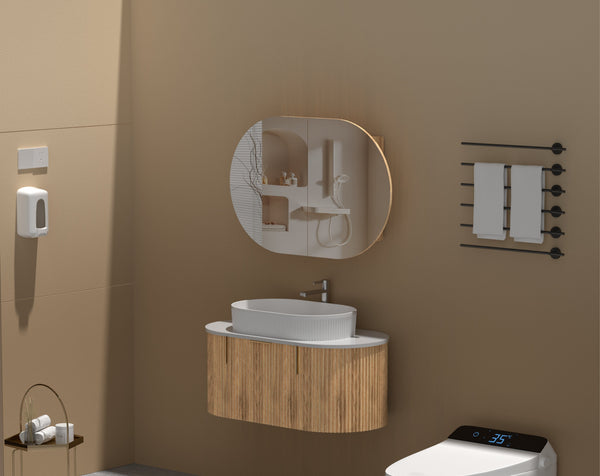 Trade Vanities C-9060CSWA CARYSIL MYSTIC 900X600MM WALNUT OVAL SHAVING CABINET