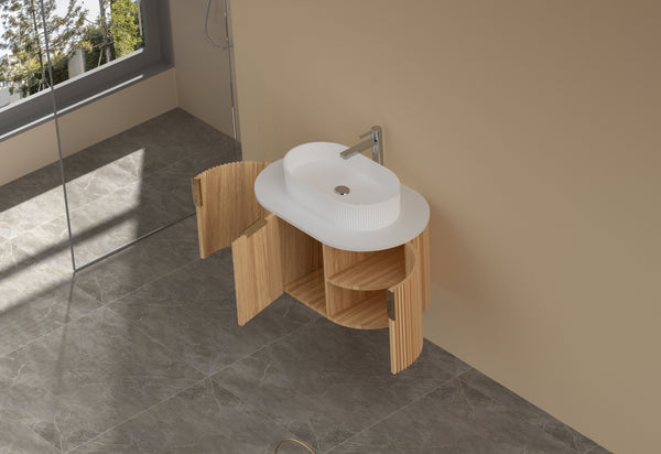 Trade Vanities CARYSIL 750mm Fluted Wall Hung Vanity 750 x 469 x 412mm
