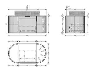 Trade Vanities CARYSIL 900mm Fluted Wall Hung Vanity 900 x 469 x 412mm